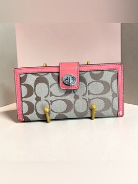 Coach Signature Canvas Wallet with Pink Trim